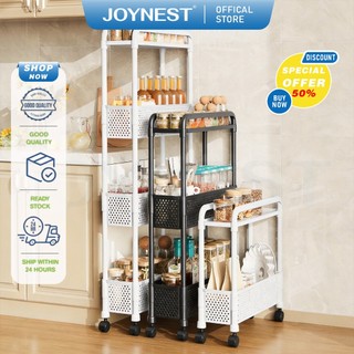 JOYNEST ชั้นวางของแบบมีช่องว่าง 3/4 ชั้น เคลื่อนย้ายได้พร้อมล้อ ชั้นวางของ ช่องว่าง ครัว ชั้นเก็บของ