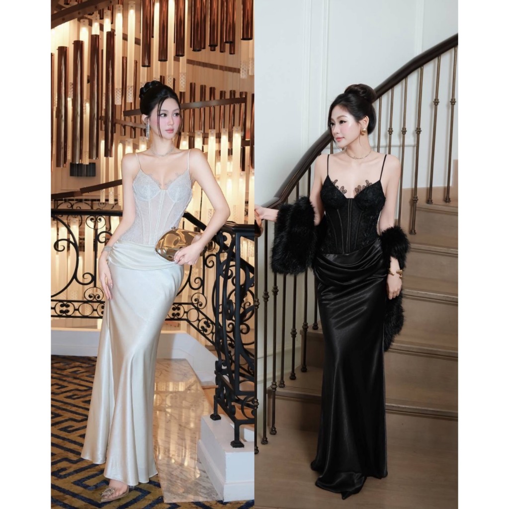 TBB Brand: Luxury Croset Dress ชุดเดรสครอเซทผ้าลูกไม้ทอลายพิเศษ ผ้าซาติ ...