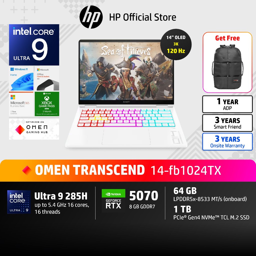 HP OMEN Transcend Ultra 9 285H | RTX 5070 | 64GB/ 1TB | 3K OLED 120Hz ...
