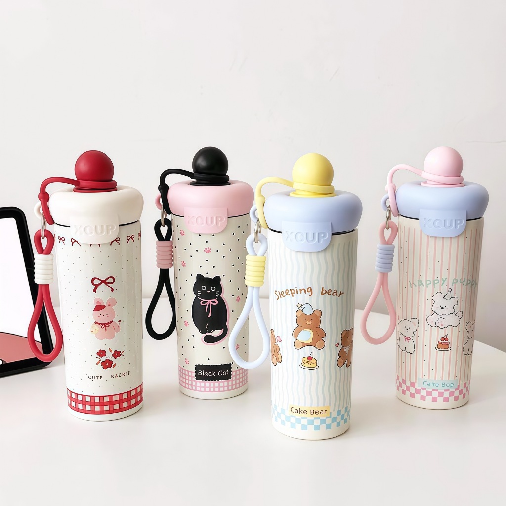 SMAIL 600ml Insulated Water Bottle SUS 316L Food Grade with Silicone Straw Leak-Proof Cap