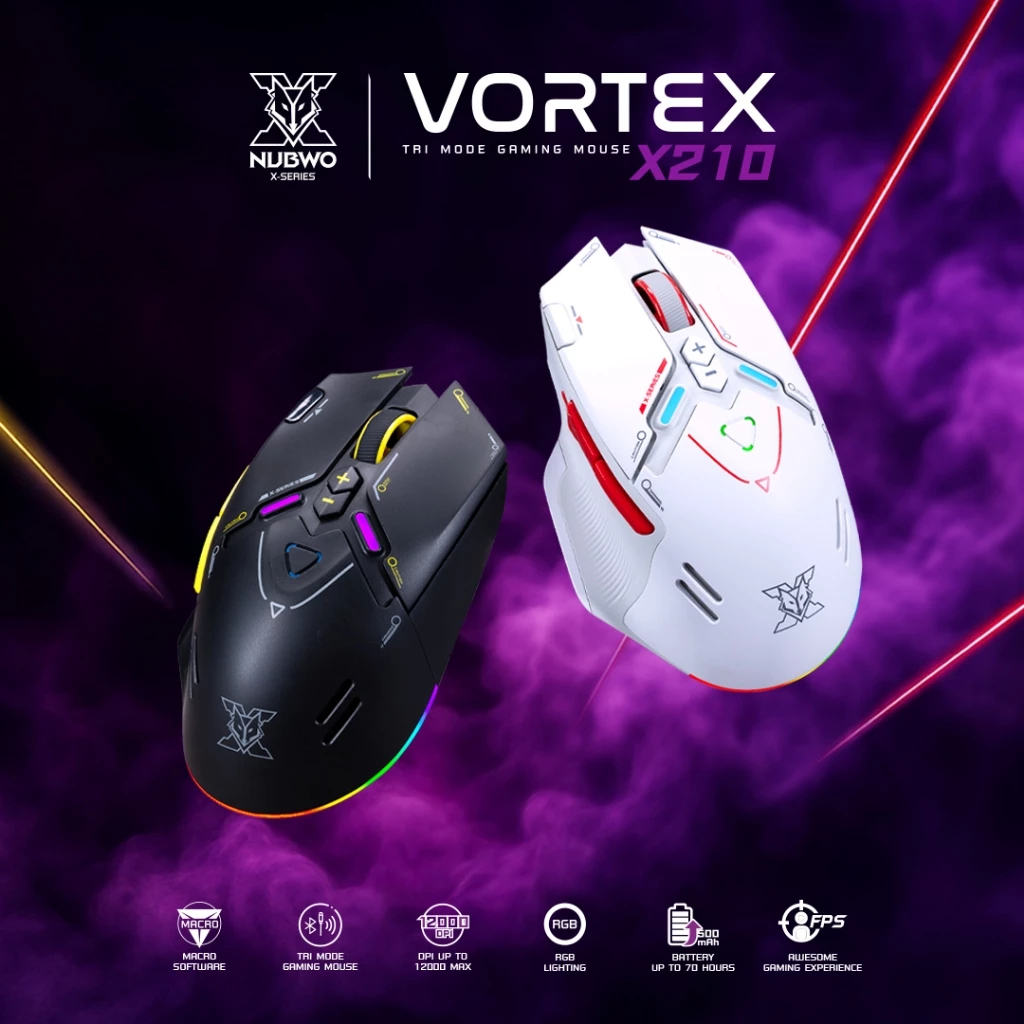 🚀🚀มีส่งด่วน🚀🚀NUBWO X210 VORTEX เมาส์ไร้สาย Tri Mode DPI 24000 IPS 300 ...