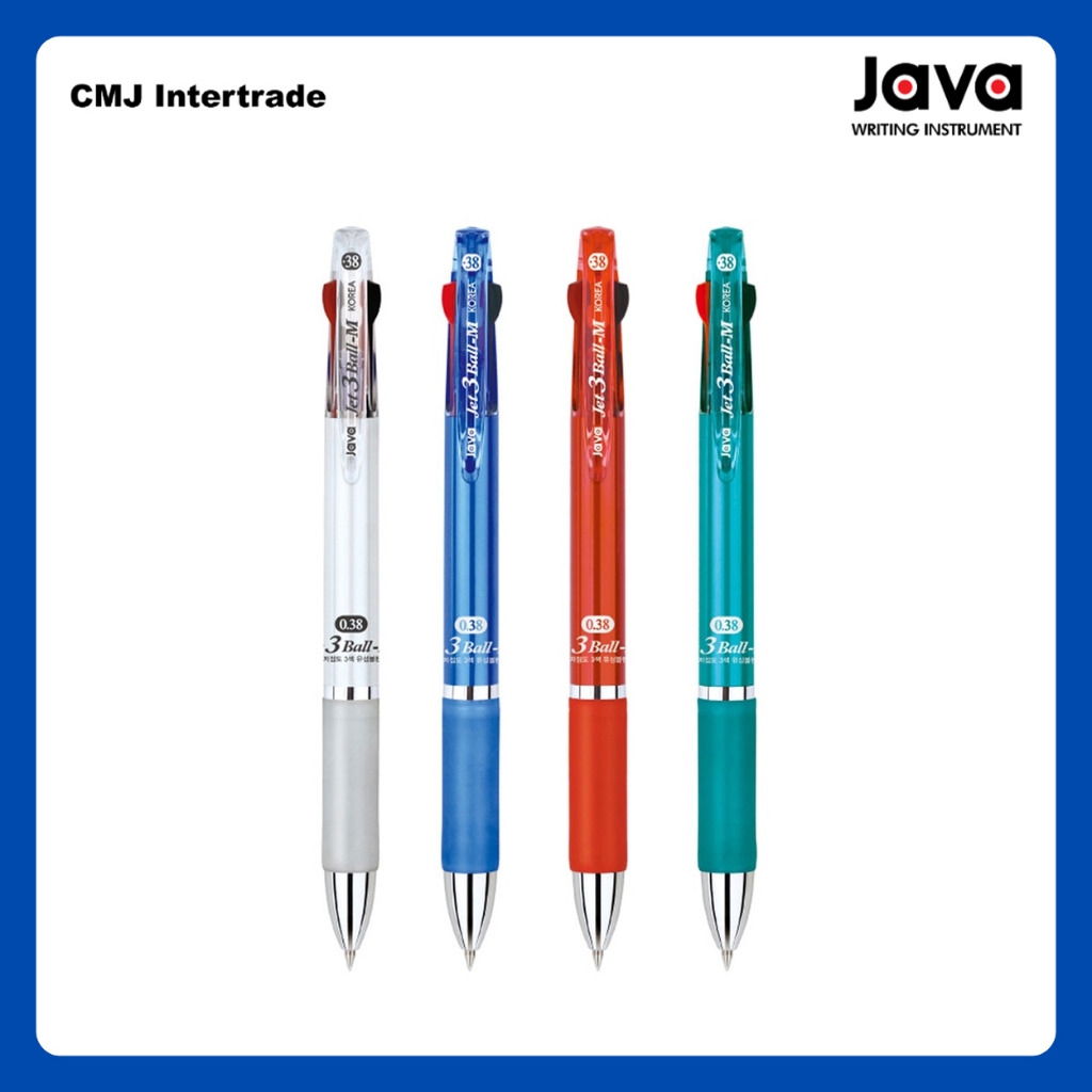 JAVA Jet 3 Ball-M ปากกาลูกลื่น 3 ระบบ ขนาด 0.38 มม. ปากกาสามสี (สีดำ/สี ...
