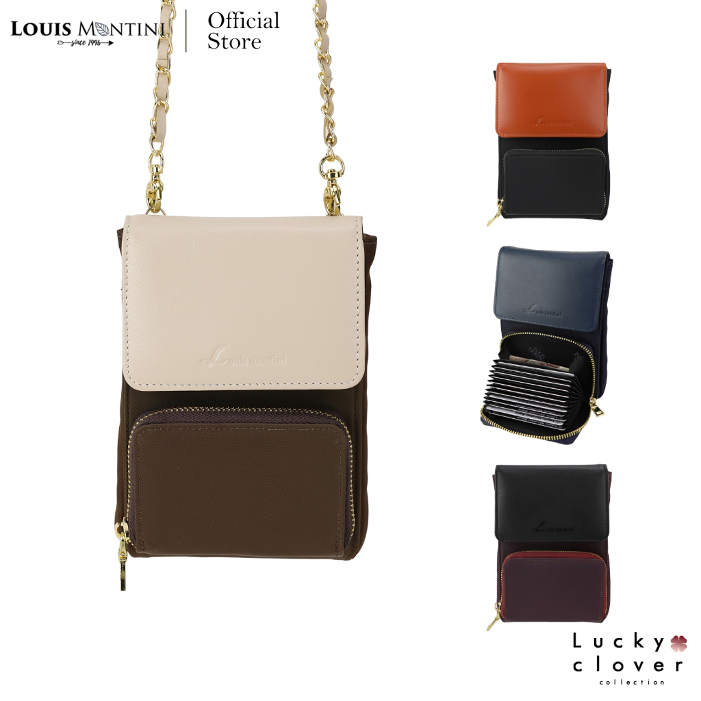 Louis Montini (Lucky Clover Collection) กระเป๋าใส่โทรศัพท์ ผ้าไนล่อน ผสมหนังวัวแท้ BSD11