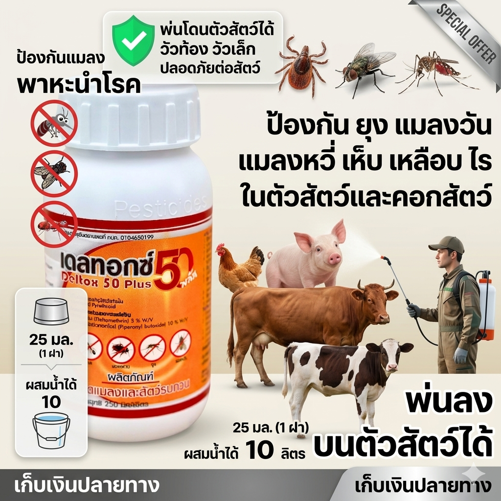 Deltox 50 plus (250 มล.) ป้องกัน ยุง แมลงวัน เหลือบพาหะนำโรค ไม่เป็น ...