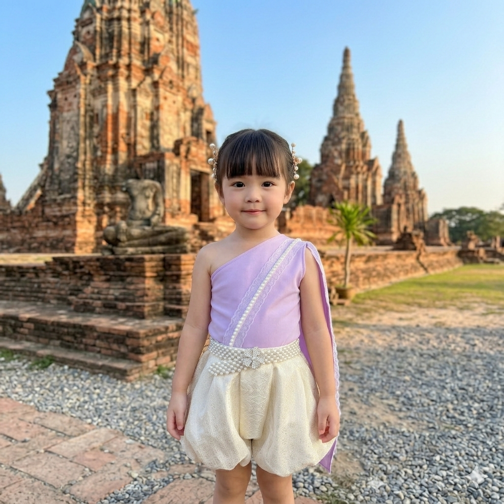 ชุดไทยเด็กผู้หญิงผ้าไหมประยุกต์ กระโปรงบอลลูน 3 สีสวย พร้อมส่ง น่ารักหรูหรา มุมมองที่ 6