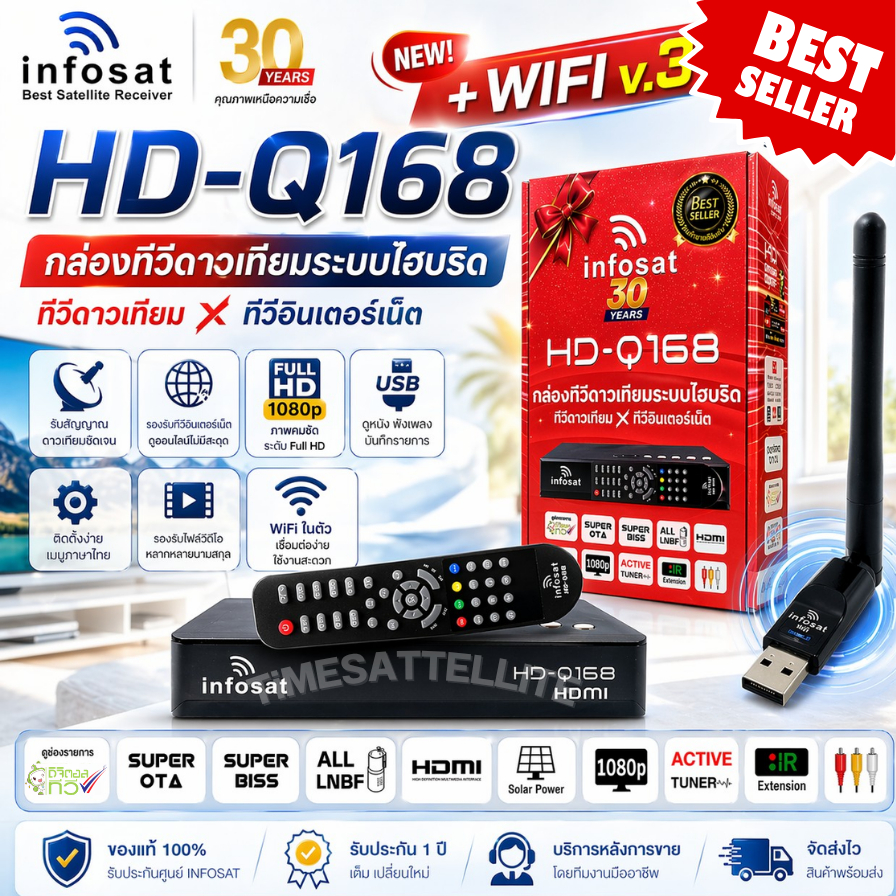 กล่องINFOSAT-Q168 พร้อมเสา WIFI INFOSAT รุ่น V.3(จานดาวเทียมหรือไวไฟ ...