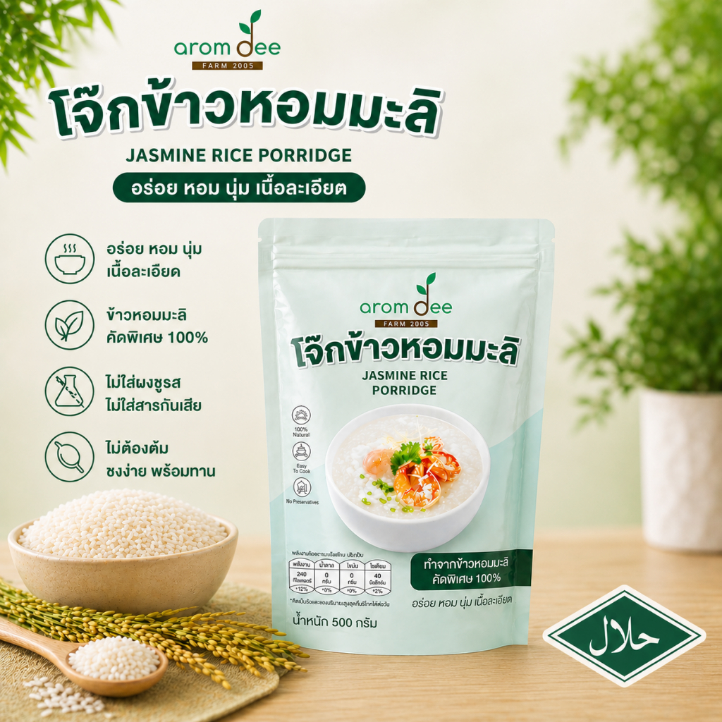 1.โจ๊กข้าวหอมมะลิ 500 กรัม | เนื้อละเอียด นุ่ม ย่อยง่าย | ผู้สูงอายุ & ผู้ป่วย