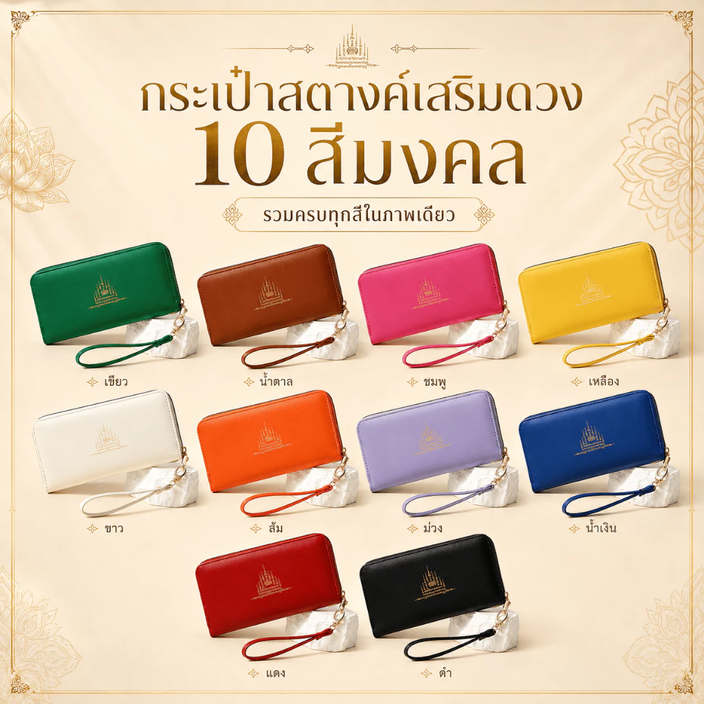 กระเป๋าสตางค์หนังแท้ปั๊มลายยันต์โภคทรัพย์สีมงคล มีช่องใส่บัตรและธนบัตรจัดเป็นระเบียบ