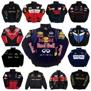 【ส่งจากไทย】F1 เสื้อแจ็คเก็ตรถแข่งผู้ชาย ย้อนยุค ปักลายจริง (ไม่ใช่สกรีน) สไตล์มอไซค์ กันลม ผ้า2ชั้น ไม่บุหนา