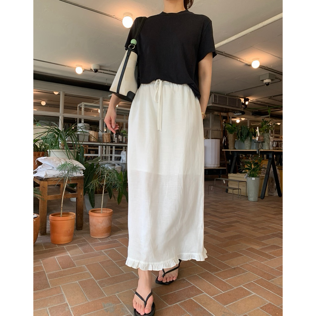 Charlotte Irony | Natural ruffle linen Skirt