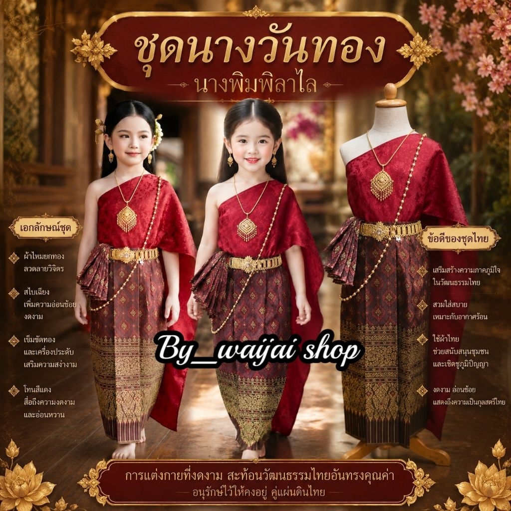 ชุดนางวันทองเด็ก ชุดพิมพิลาไล สวยหวานไทย ใส่ง่าย พร้อมส่ง