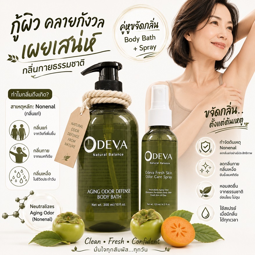 ODEVA Body Bath 300ml and Fresh Skin Odor Care Spray 125ml เจลอาบน้ำลด ...