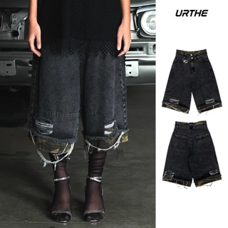 URTHE - กางเกงยีนส์ ขาดเซอร์ แต่งลายพราง รุ่น MILITARY JEAN SHORTS - Col. OZDE UNTITLED