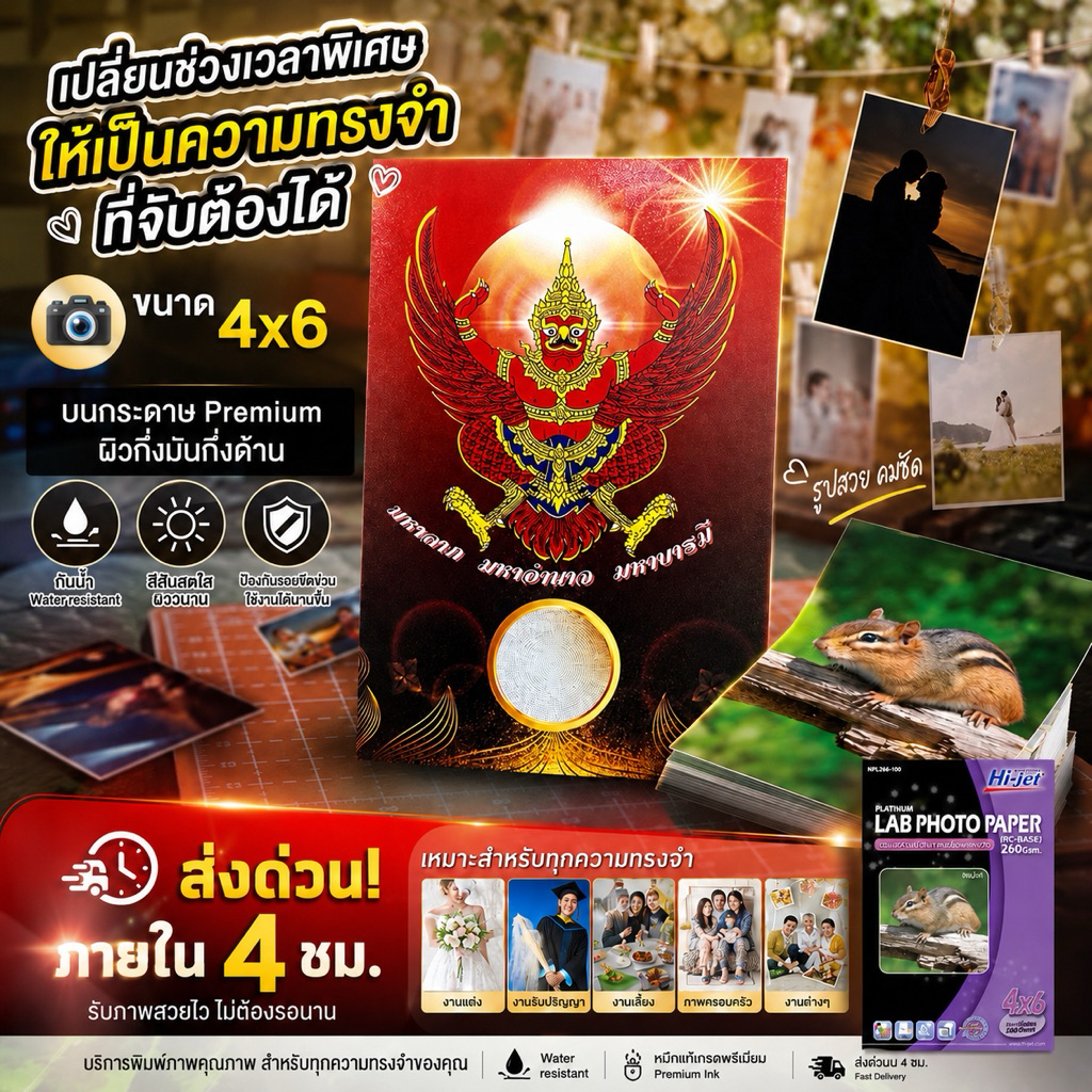 รับปริ้นรูปโฟโต้ 4×6/2×3/8.3×11.7 นิ้ว อัดรูปส่งด่วน 🎁ได้รับภายใน4ชม. รูปสีคมชัด