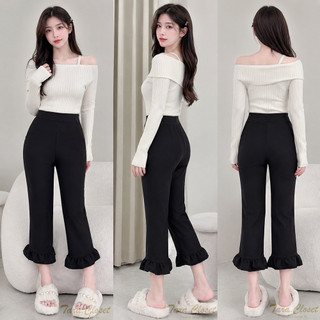 PW601 TARA Short pants quần dài 6 phần vòng eo cao đầu ống quần thiết kế thoáng đai eo cao su co giãn có viền eo vải wool‑wave chất lượng tốt vải co giãn mặc thoải mái