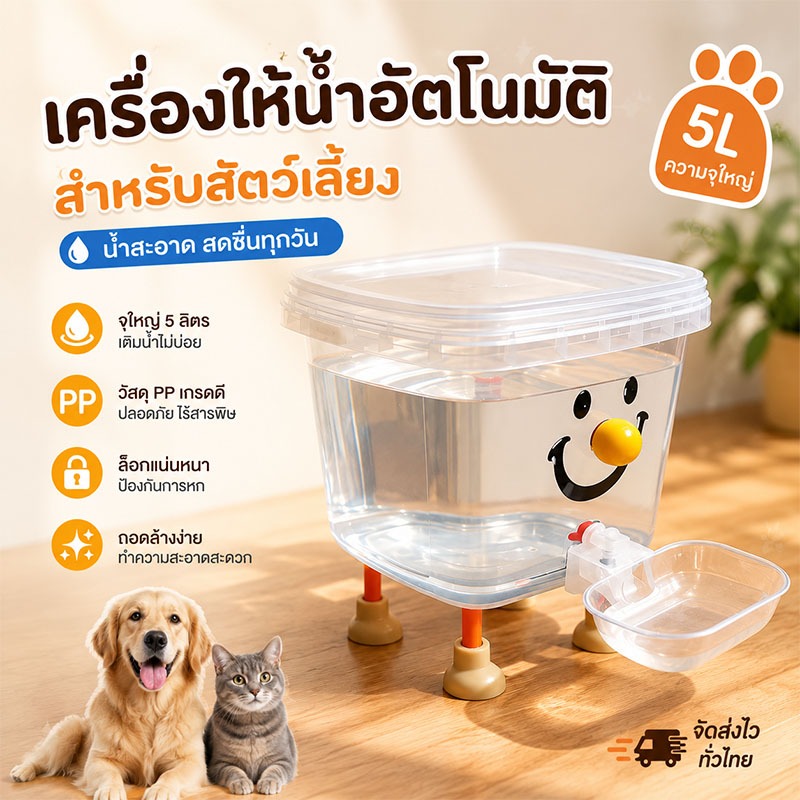 ถังดื่มสัตว์เลี้ยง น้ำพุแมว แบบใส เงียบ