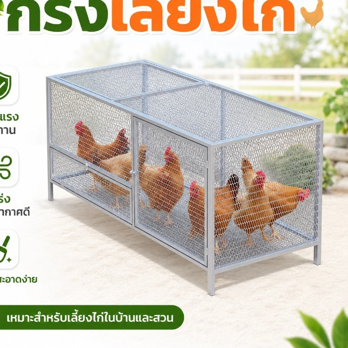 กรงไก่ขนาดใหญ่ ตาข่ายถี่แน่น กันงูกันหนู กรงไก่ แข็งแรง ประกอบง่าย ทำความสะอาดง่าย ไม่เป็นสนิม เหมาะสำหรับสัตว์หลายชน