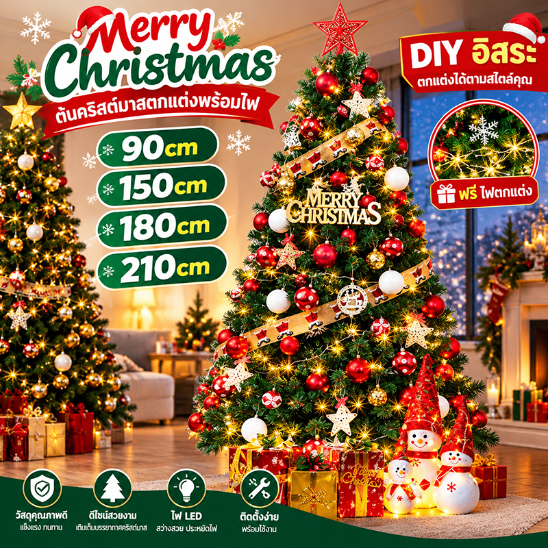 ⭐🎄พร้อมส่ง ต้นคริสต์มาส ต้นคริสต์มาสขนาดใหญ่ ตกแต่งคริสต์มาส ขนาด 45-180cm ของแถม ของแต่งคริสมาส christmas tree