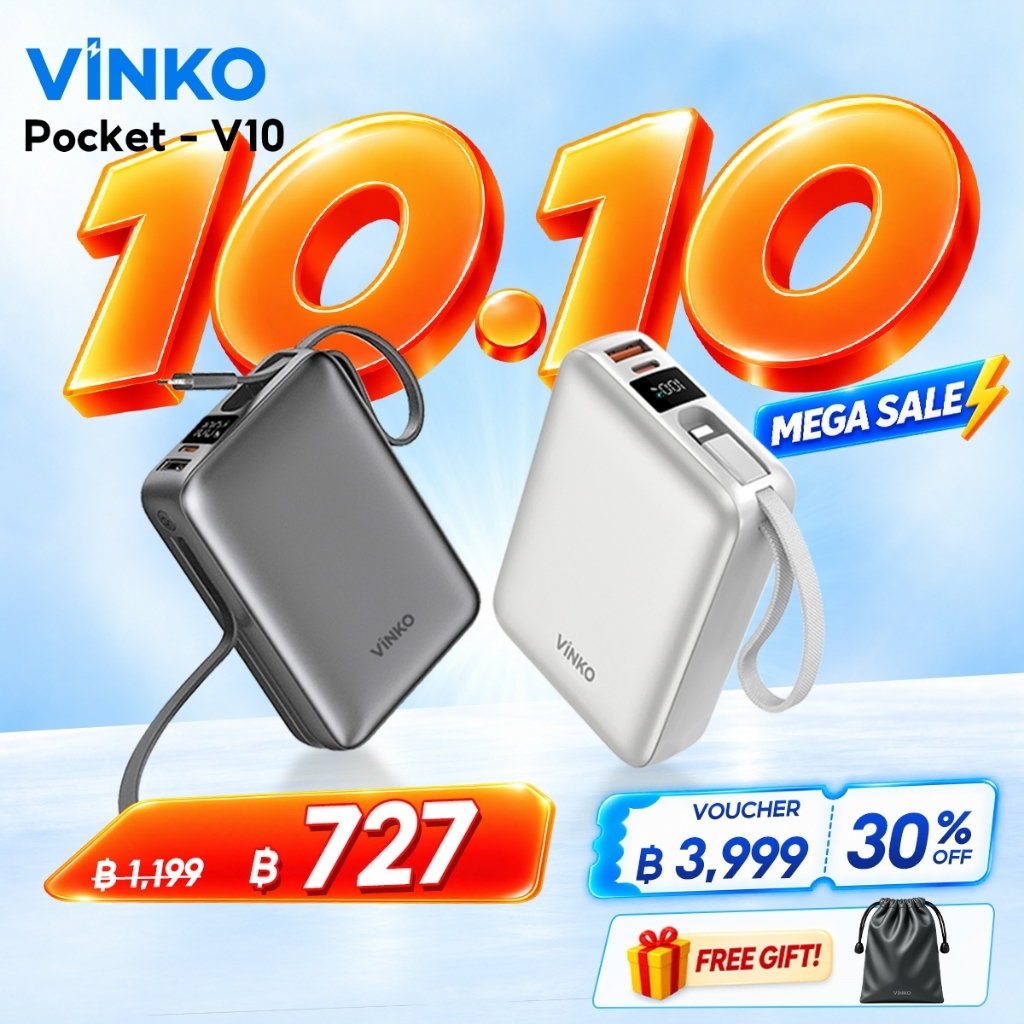 [เครื่องหมาย CCC]VINKO Pocket V10 Power Bank 20000mAh แบตสำรอง for Android/ไอโฟน17/18 pro 22.5W PD2.0 ชาร์จไว ชาร์จเร็ว