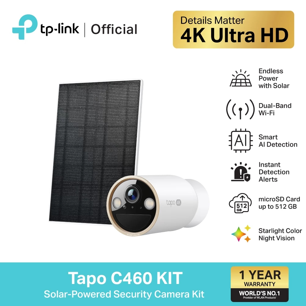TP-Link Tapo C460 KIT ชุดกล้องวงจรปิด คมชัด 4K 8MP พร้อมแผงโซล่าร์เซลล์ ...