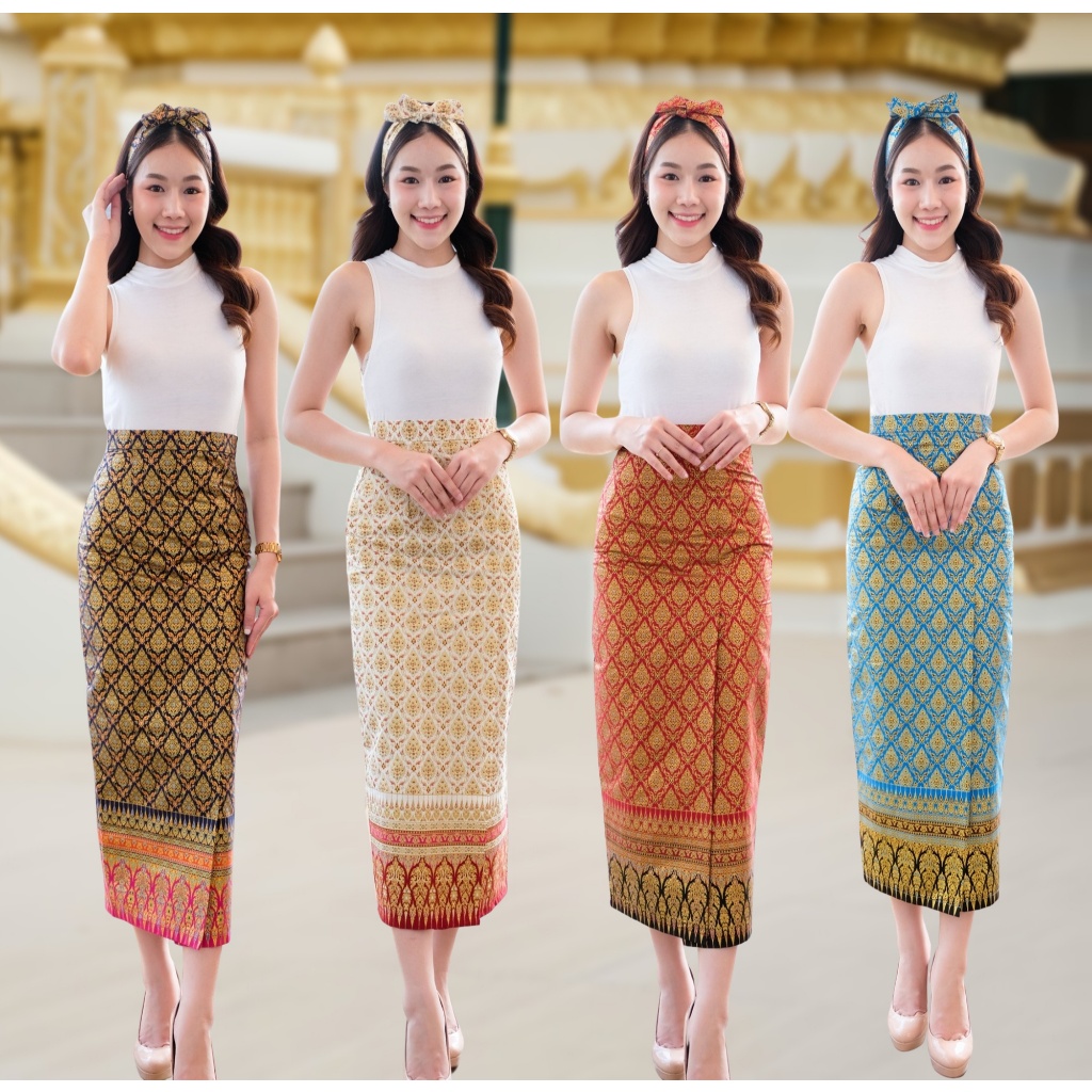 กระโปรงลายไทยประยุกต์ ผ้าคอตตอนนุ่ม ใส่ไปวัดทำบุญ เข้ารูป สวยเก๋ มีหลายไซส์