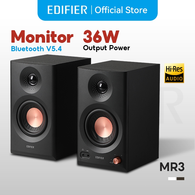 Edifier MR3 2.0 ลำโพงมอนิเตอร์ 36W RMS Hi-Res Audio Bluetooth V5.4 พร้อมเอาต์พุตหูฟัง RCA AUX อินพุต TRS แบบสมดุล