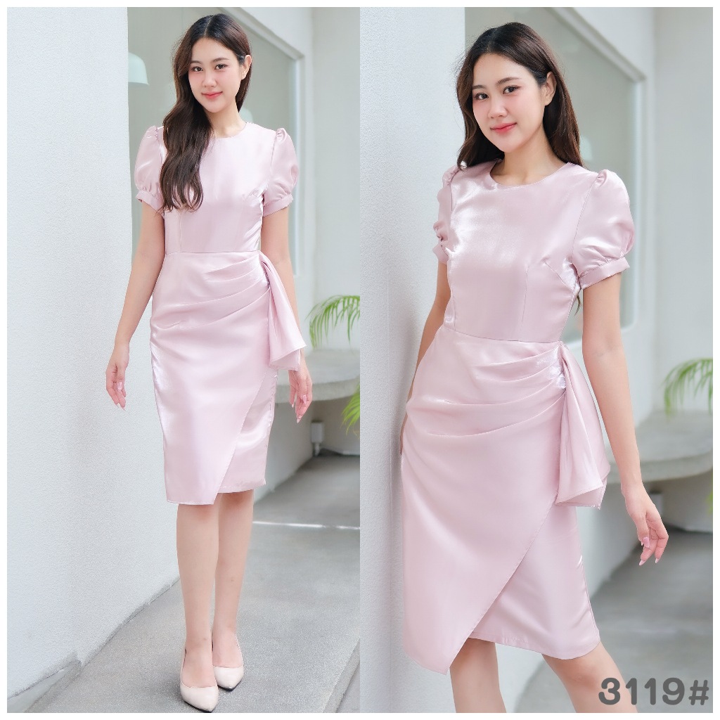 LX3119 เดรสแขนตุ๊กตาสีพาสเทล กระโปรงสอบระบายข้าง ชุดเพื่อนเจ้าสาวออกงาน LUXURY707 มุมมองที่ 3