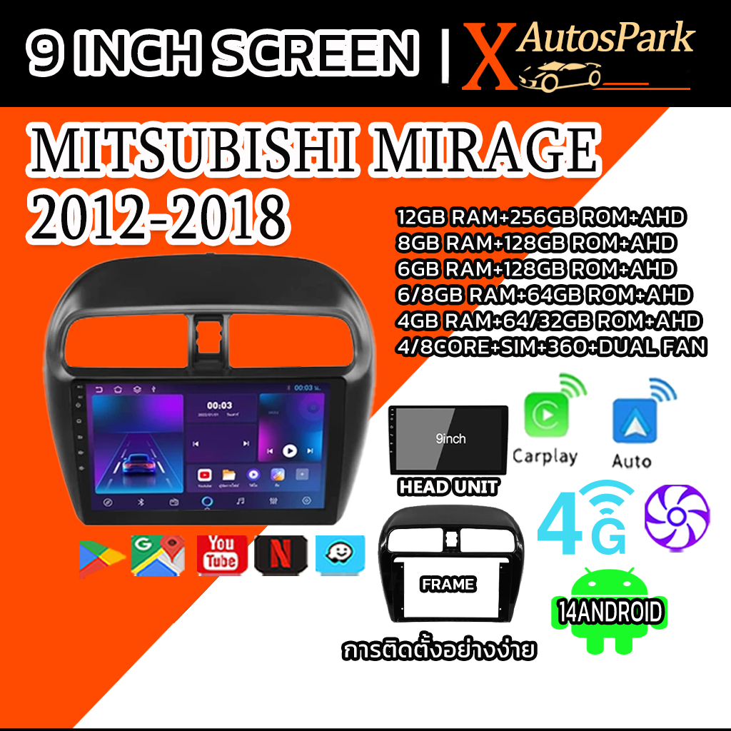 จอแอนดรอย MITSUBISHI MIRAGE ATTRAGE 12-16 Android Auto WIFI และ4G จอIPS ...