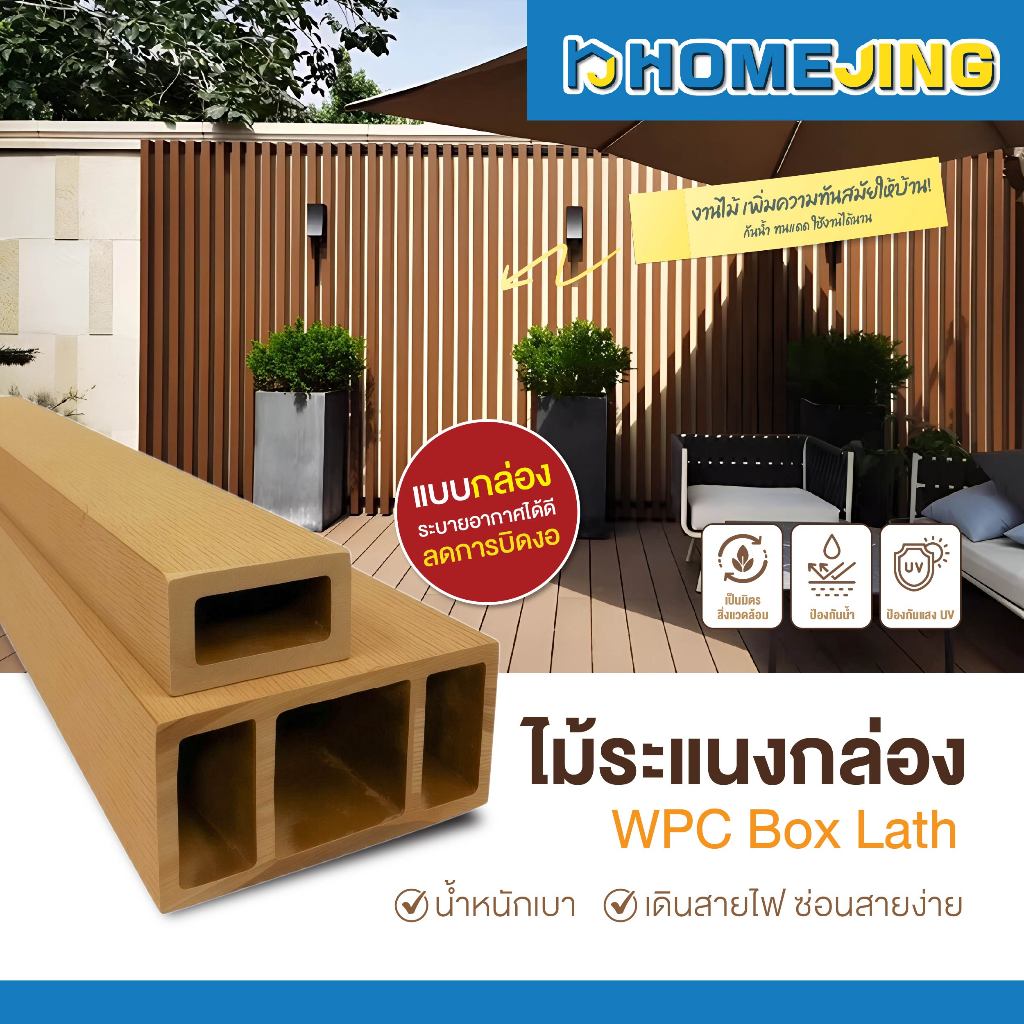 ไม้ระแนงกล่องWPC แบบกล่อง ความยาว 290ซม. (แบ่งตัด) ระแนงตกแต่ง ผนัง ฉาก ...
