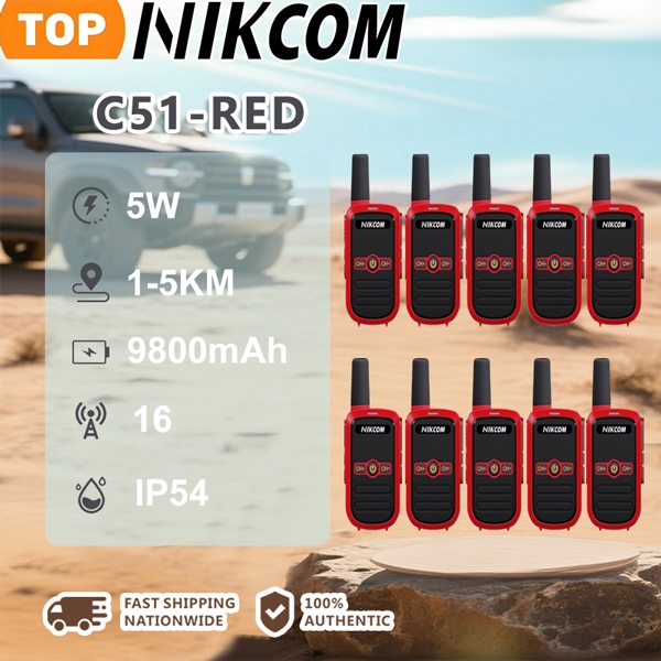【10PCS】วอล์คกี้ทอล์คกี้ NIK COM-C51 RED 1-5KM 400-470mhz IP54 การรับรอง ...