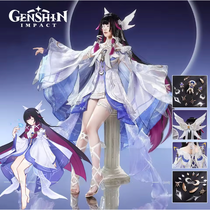 Columbina Cosplay Costume Wig Genshin Impact Dress Skirt Headwear ...