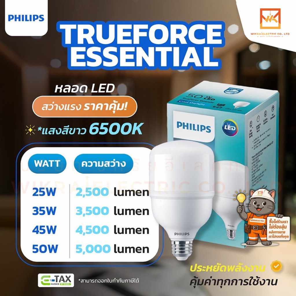 PHILIPS TRUEFORCE CORE ขนาด 25W 35W 45W 50W แสงขาว6500K ขั้วE27 หลอดLED ...