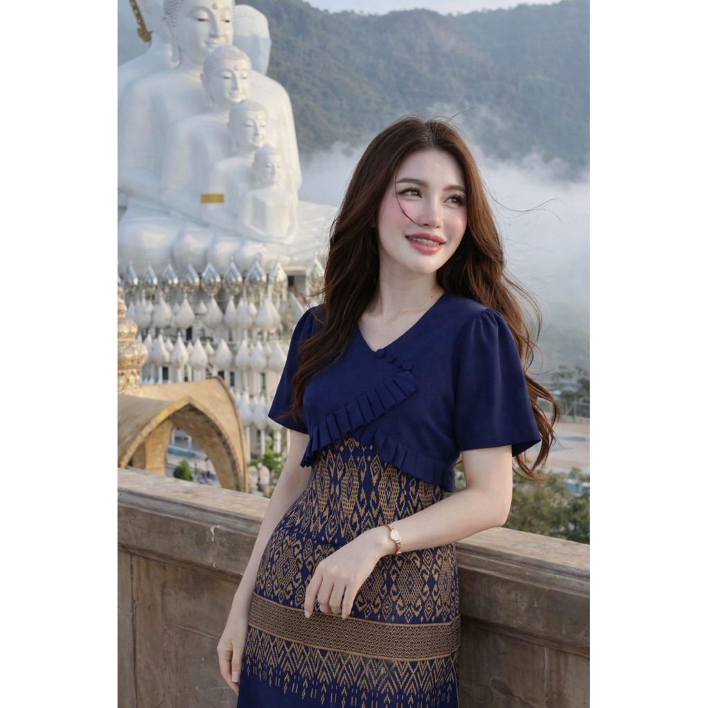 เดรสผ้าไทยคอซ่าส์ ขุดทำงาน ผ้าดี ทรงสวย พร้อมส่ง ถึงไว มุมมองที่ 4