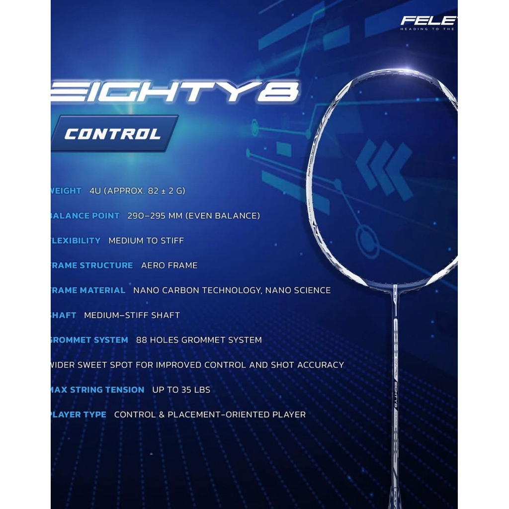 Felet EIGHTY8 ไม้แบดมินตัน (Speed)( Control)( Power)แถมเอ็น กริป ซอง ...