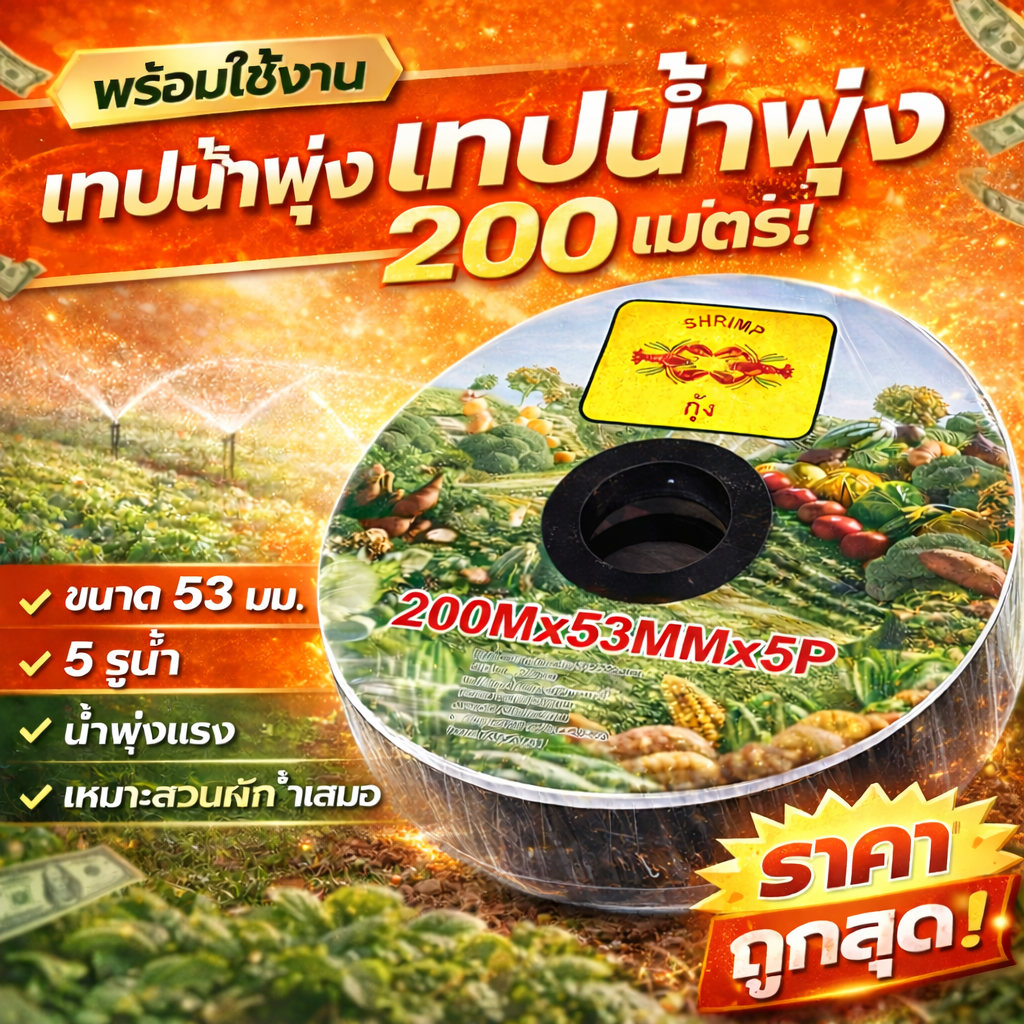 Summer เทปน้ำพุ่ง สายน้ำพุ่ง เทป ขนาด 53 มม.(1 นิ้ว) ระยะห่าง 30 ซม. 5 ...