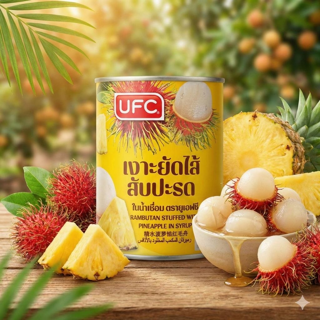 เงาะยัดไส้สับปะรดในน้ำเชื่อม ตรา UFC Rambutan Stuffed with Pineapple in ...
