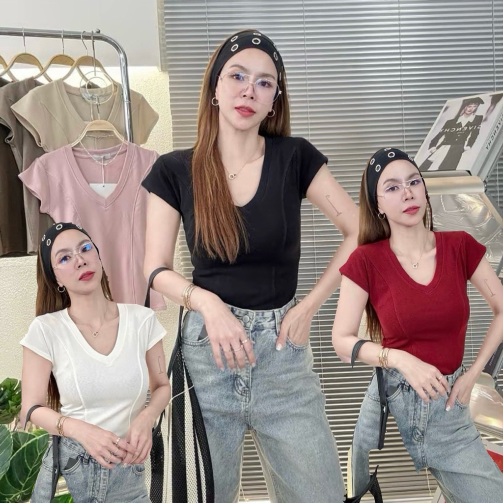 177-178 Priao Jai (เพรียวใจ) เสื้อยืดแขนสั้น คอวีต่อข้าง ทรงสลิม ...