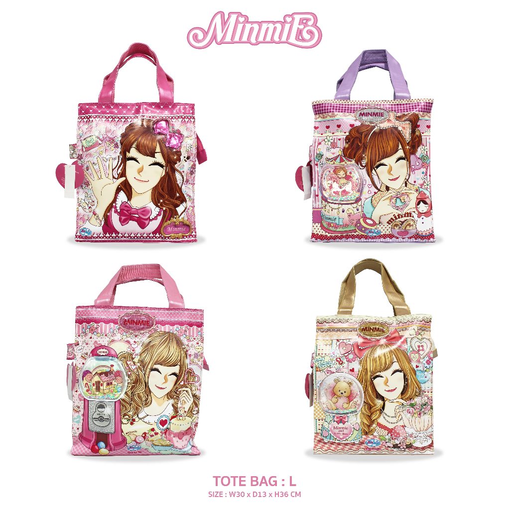 Minmie กระเป๋าถือลายเจ้าหญิง tote bag ทรงนอน หนังพีวีซี ถุงหิ้วช้อปปิ้ง ...