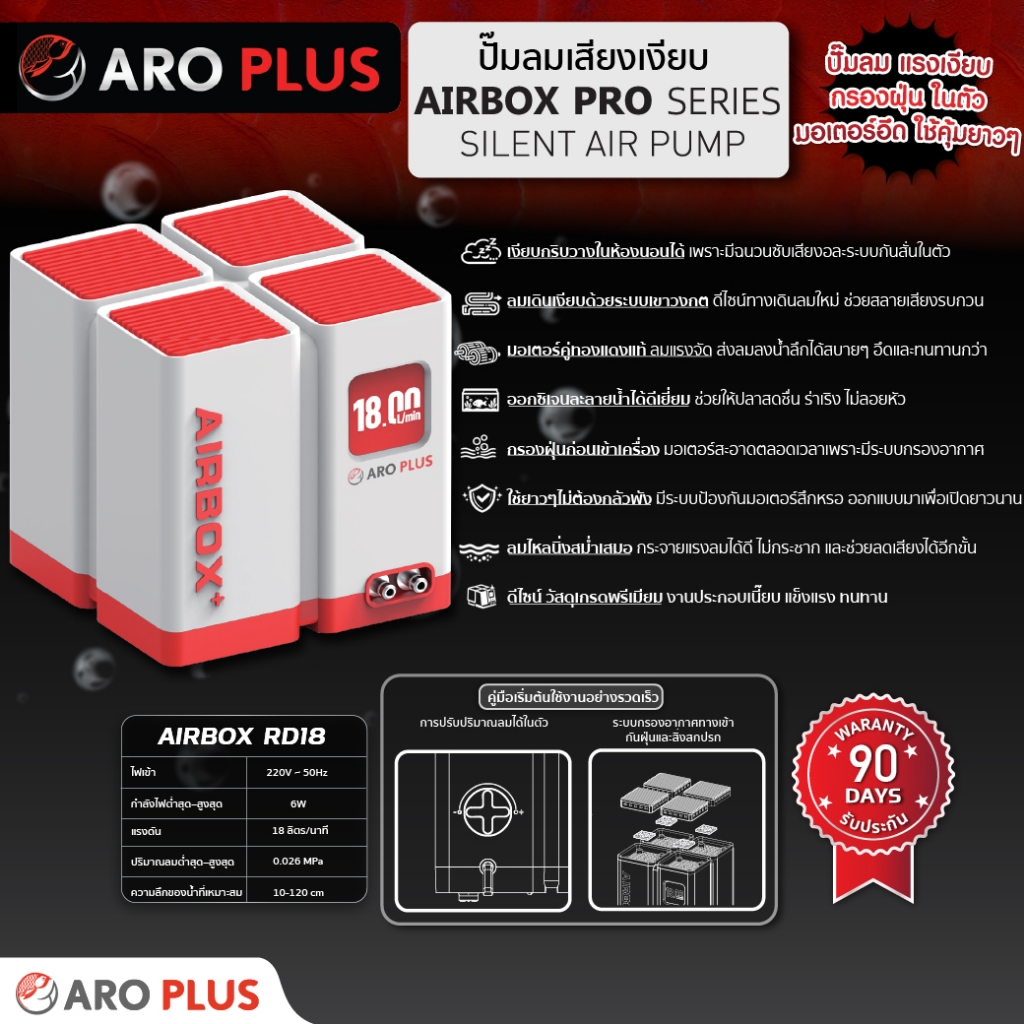 ปั๊มลมตู้ปลาเสียงเงียบ AIRBOX PRO มีระบบกรองฝุ่นในตัว มอเตอร์อึดทองแดง ...