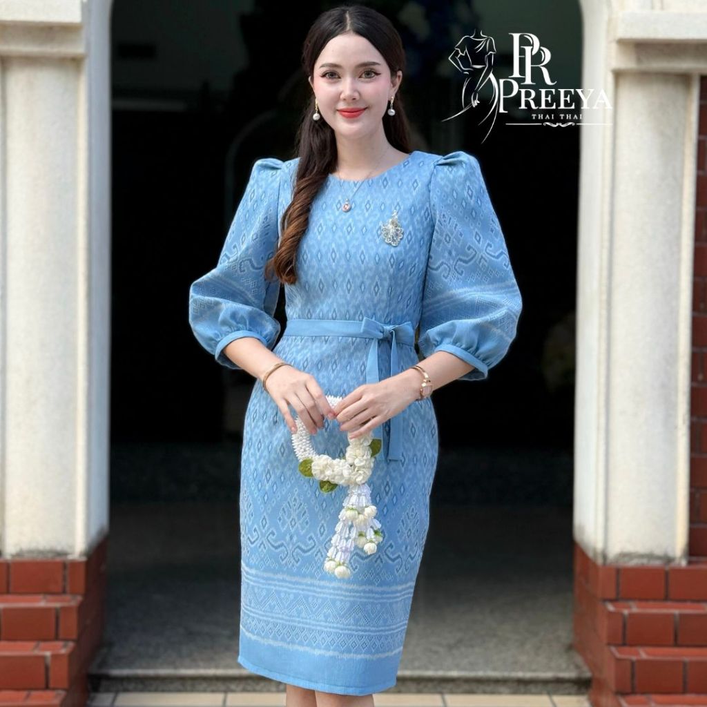 PR159 เดรสผ้าฝ้ายทอลายทรงสอบ อัดกาวทั้งชุด ใส่แล้วไม่ร้อน ไซส์S-2XL แบรนด์ Preeya มุมมองที่ 6