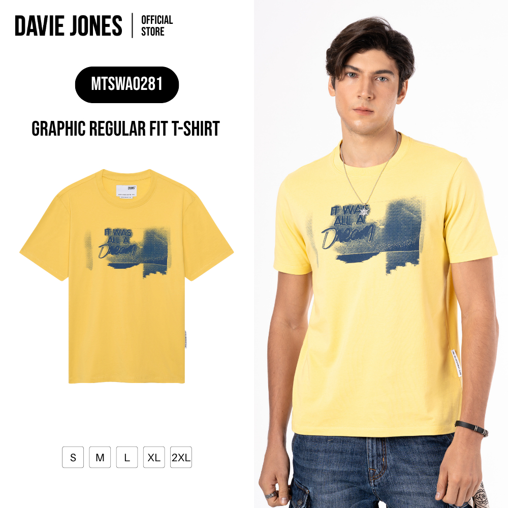 DAVIE JONES [BE FEARLESS] เสื้อยืดผู้ชาย Graphic Regular Fit T-Shirt สีเหลือง WA0281