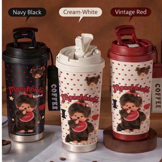 Monchhichi Stainless Steel Water Bottle 530ml with Strap