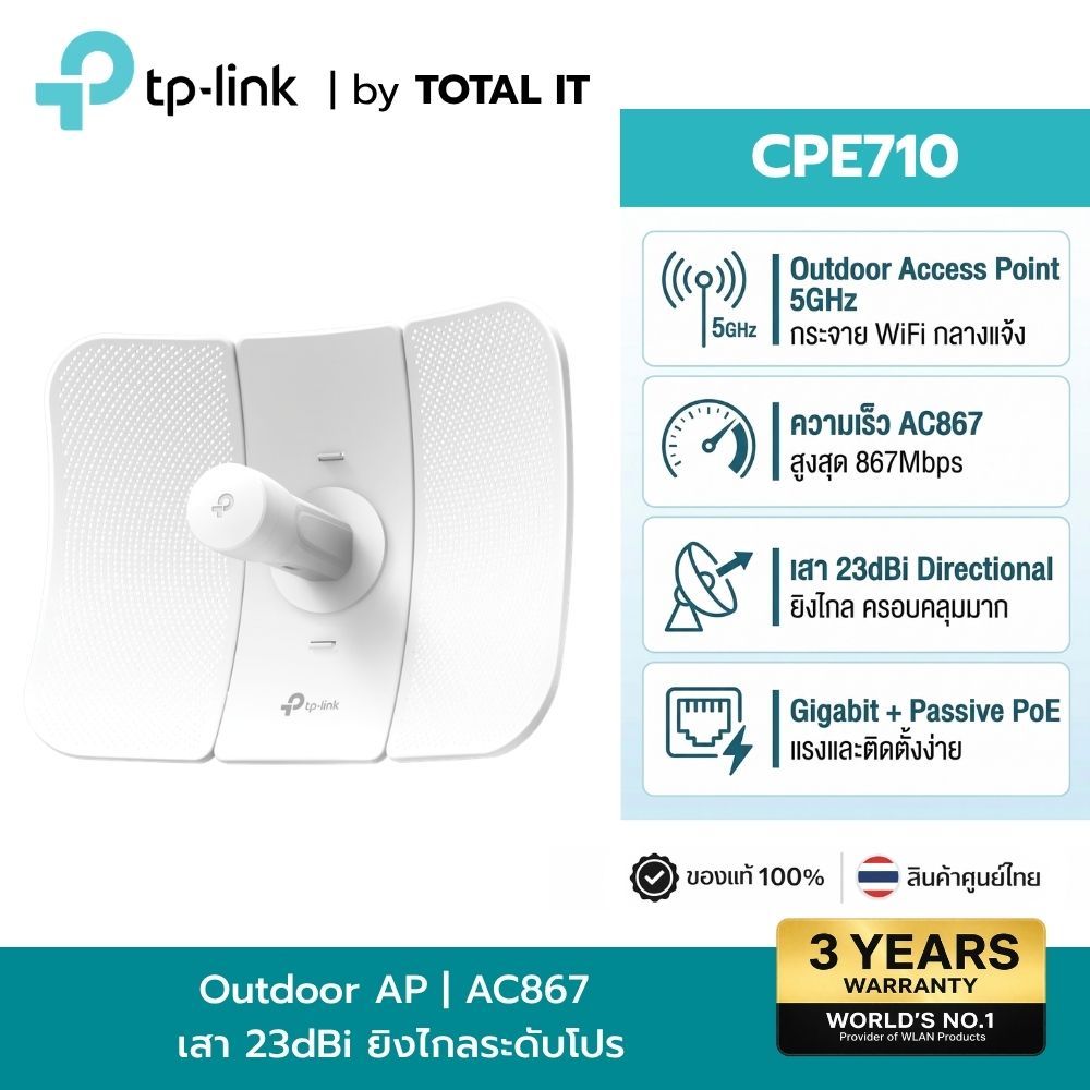 TP-Link CPE710 (1-Pack) | จานรับเน็ต Outdoor 5GHz AC867 | ดึงเน็ต