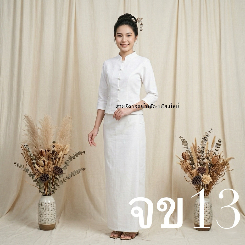 ชุดจิตรลดาสีขาว SAITIDA ผ้าฝ้ายชินมัย ไม่อัดกาว ใส่สบาย ราคาดี มุมมองที่ 6