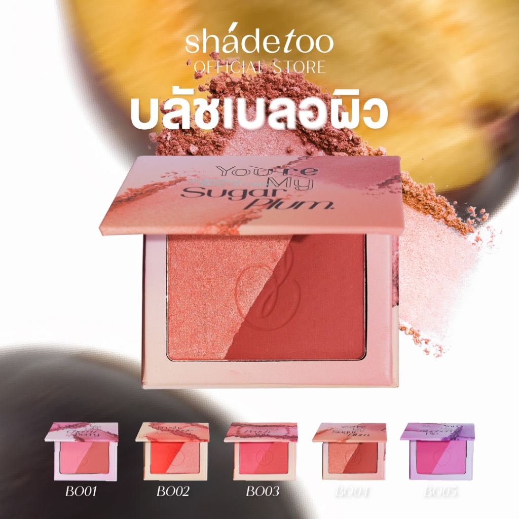 บลัชออน 2 สีในตลับเดียว บลัชออนแบบฝุ่น สีชัดแก้มพุ่ง ติดทน ไม่ลบระหว่างวัน ปัดแก้มเบลอผิว  Blush On SHADETOO