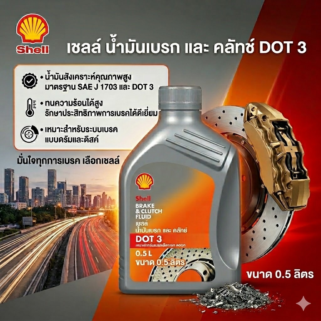 น้ำมันเบรคและคลัทช์ เชลล์ Shell DOT3 ขนาด 0.5 และ 1 ลิตร | Shopee Thailand
