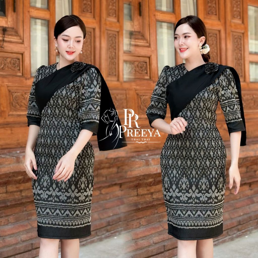 PR183 เดรสผ้าฝ้ายทอลาย อัดกาวทั้งชุด เก็บทรงสวย ไซส์S-4XL มุมมองที่ 2