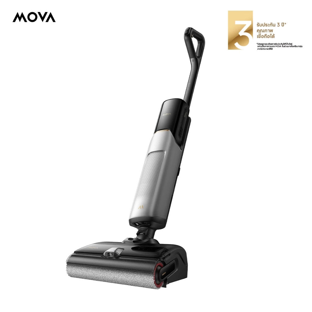 เครื่องดูดฝุ่นถูพื้นเปียกแห้งไร้สาย MOVA X4 Pro สีทันสมัยขณะใช้งานทำความสะอาดคราบพื้นห้องครัว