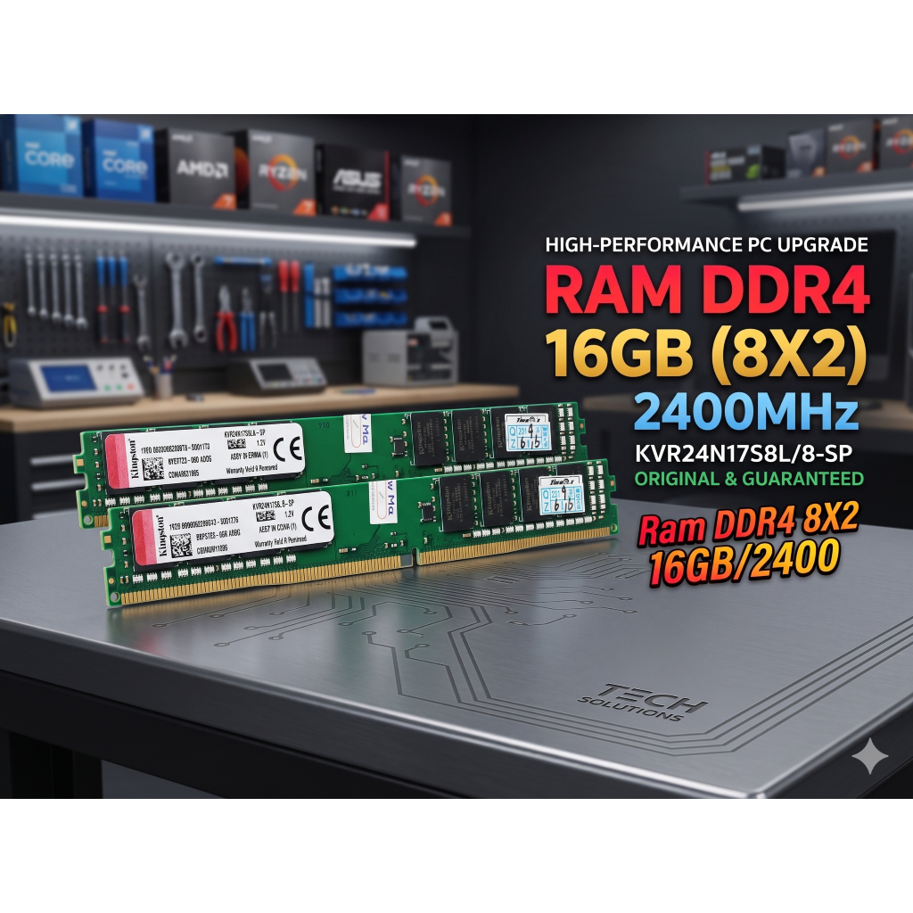 🔥 [มือ 2] แรมพีซี Kingston DDR4 16GB (8GBx2) Bus 2400 สภาพสวย ใช้งานปกติ ทำ Dual Channel ได้เลย