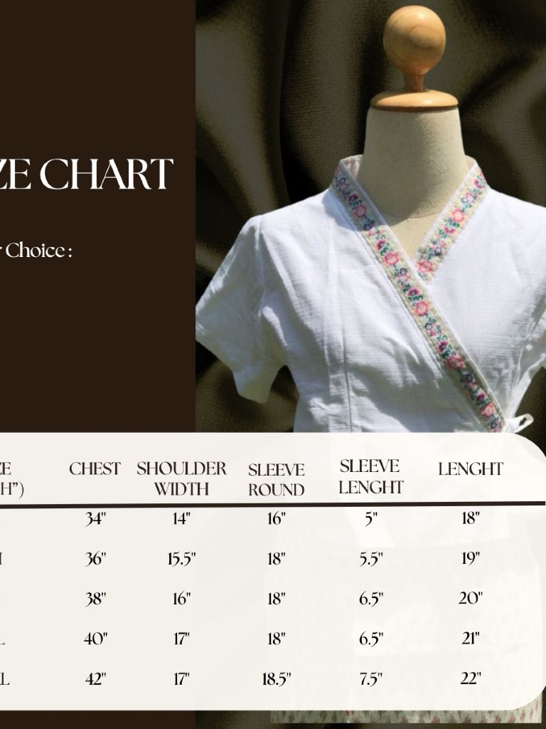 เสื้อพื้นเมืองแขนสั้น แต่งเทปดอกไม้สีขาว เนื้อผ้าดี ใส่แล้วน่ารักทุกวัน มุมมองที่ 4